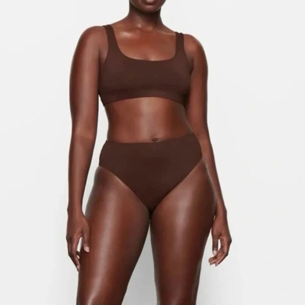 SKIMS Recycled Swim High Waist Cheeky Bikini Bottoms Chocolate Brown Size M